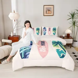 Surfboard Bedding Set,Summer Sea Surfing Theme Comforter Set for Kids Boys Girls Ocean Theme Duvet Insert Luxury Microfiber Down Comforter