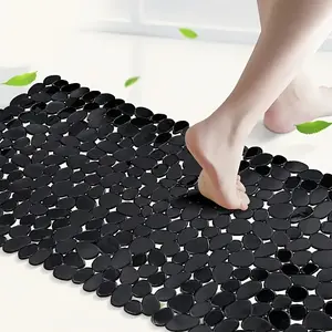 Stone-Shaped Rectangular Shower Mat 39x69cm, Plastic Non-Slip Bath Pad, PVC Bathtub Slip Resistant, Suction Cups & Drain Holes