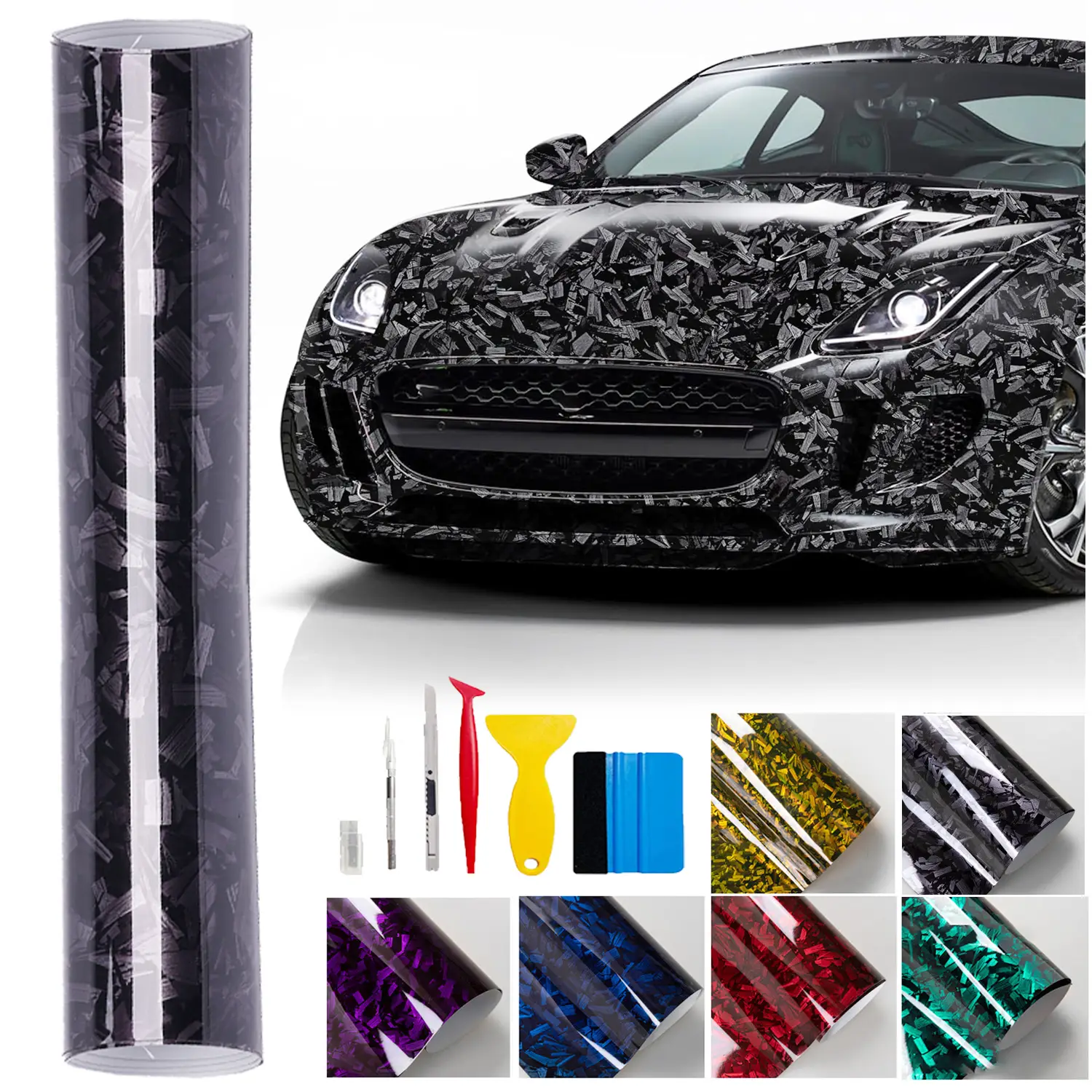 12" x 60" Gloss Forged Carbon Fiber Car Wrap Vinyl Bubble Free Air Release Adhesive Car Wrap Film Roll DIY Decals ( 1 FT x 5 FT)