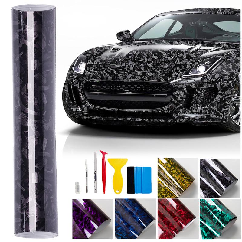 12" x 60" Gloss Forged Carbon Fiber Car Wrap Vinyl Bubble Free Air Release Adhesive Car Wrap Film Roll  DIY Decals ( 1 FT x 5 FT)