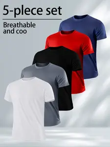 Men's Quick-Dry Breathable T-Shirts, Activewear T Shirt, Solid Color Sailor Neck Short Sleeve, Lightweight Fitness Training Summer Sportswear