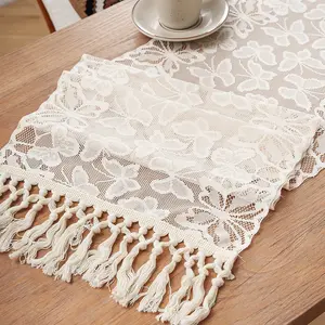 Vintage Lace Hollowed-Out Tassel Table Runner for TV Cabinet, Coffee Table, Dining Table, Modern Minimalist Decoration