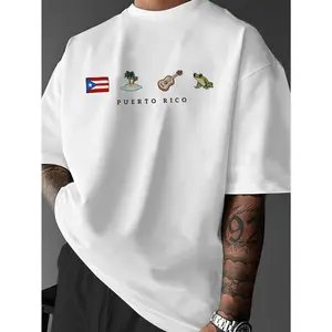 180gMen's Puerto Rico Flag Graphic White Y2K T-Shirt Graphic Tees Men Tops