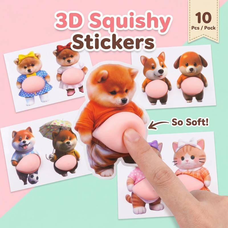 10pcs 3D Cute Puppy Big Belly Decorative Stickers - Satisfying Squish Relief, UV Resistant, Protective, Shockproof, Absorbs Door Bumps, Fridge Bump Guard for DIY Phone Decor, Home Decor