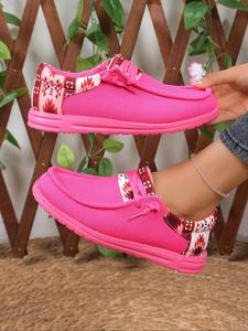women's ethnic pattern slip on sneakers, flat sneakers, fall designer shoes, casual comfortable lightweight colorful sports shoes, female all-match round toe walking shoes for daily wear, flats shoes women, women's pink shoes, footwear, athletic shoes