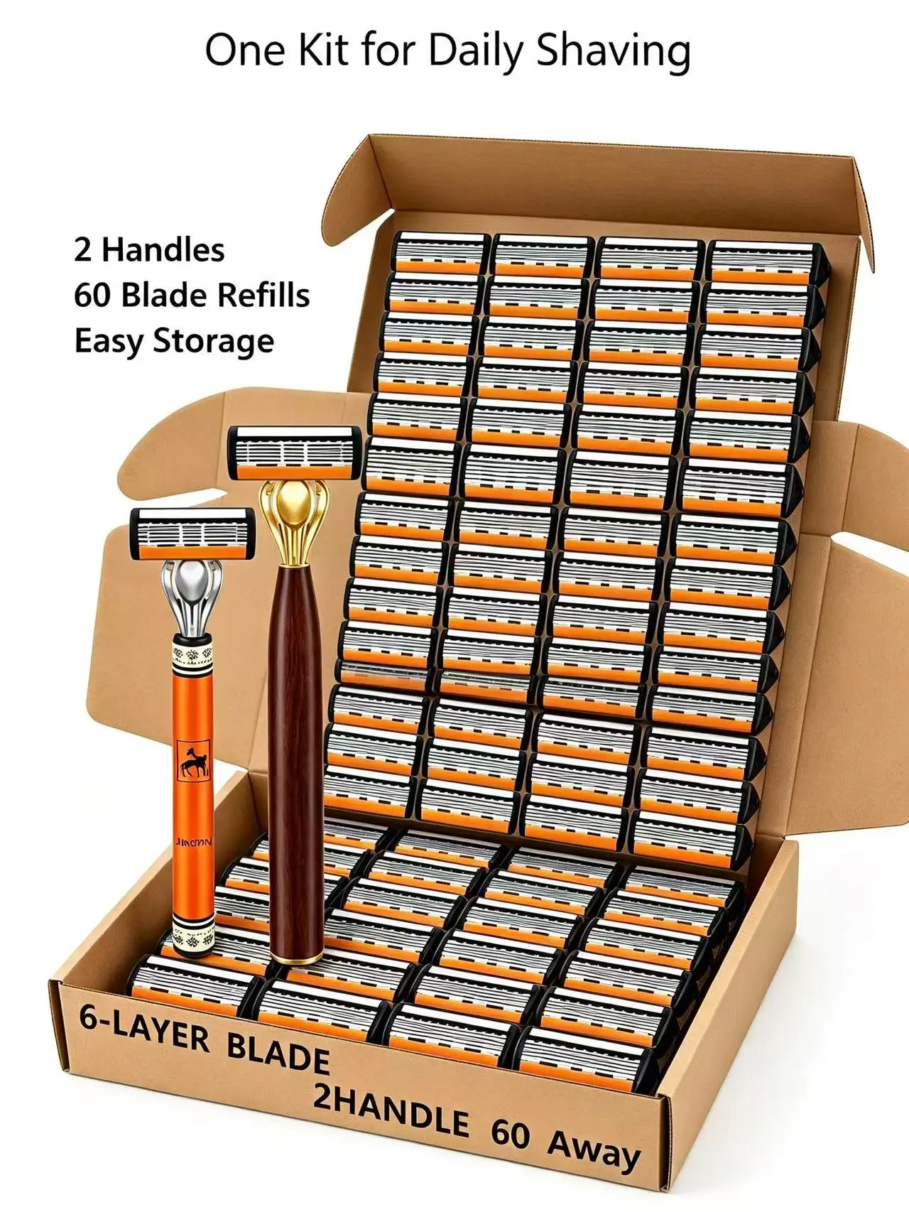 Men's 6-Blade Razor Kit with 2  & 60 Refills, Manual Shaving Razor for Smooth Close Shave Set Daily Durable  Daily  anti-cut