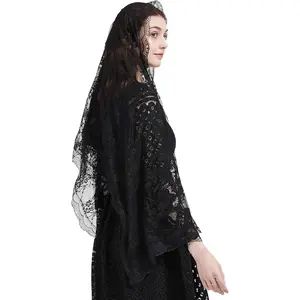 Rectangle Floral Tulle Shawl Chapel Veil with  Mantilla Church Veil Y042