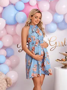 Loomaby Floral Print Maternity Nursing Dress Baby Shower Dress