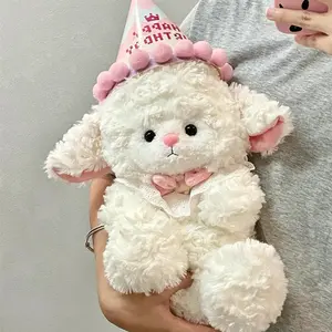 25cm Cute Cartoon Birthday Hat Princess Sheep Fluffy Simulation Lamb Plush Toy Cute Kawaii Animal Fluffty Doll Birthday Gift