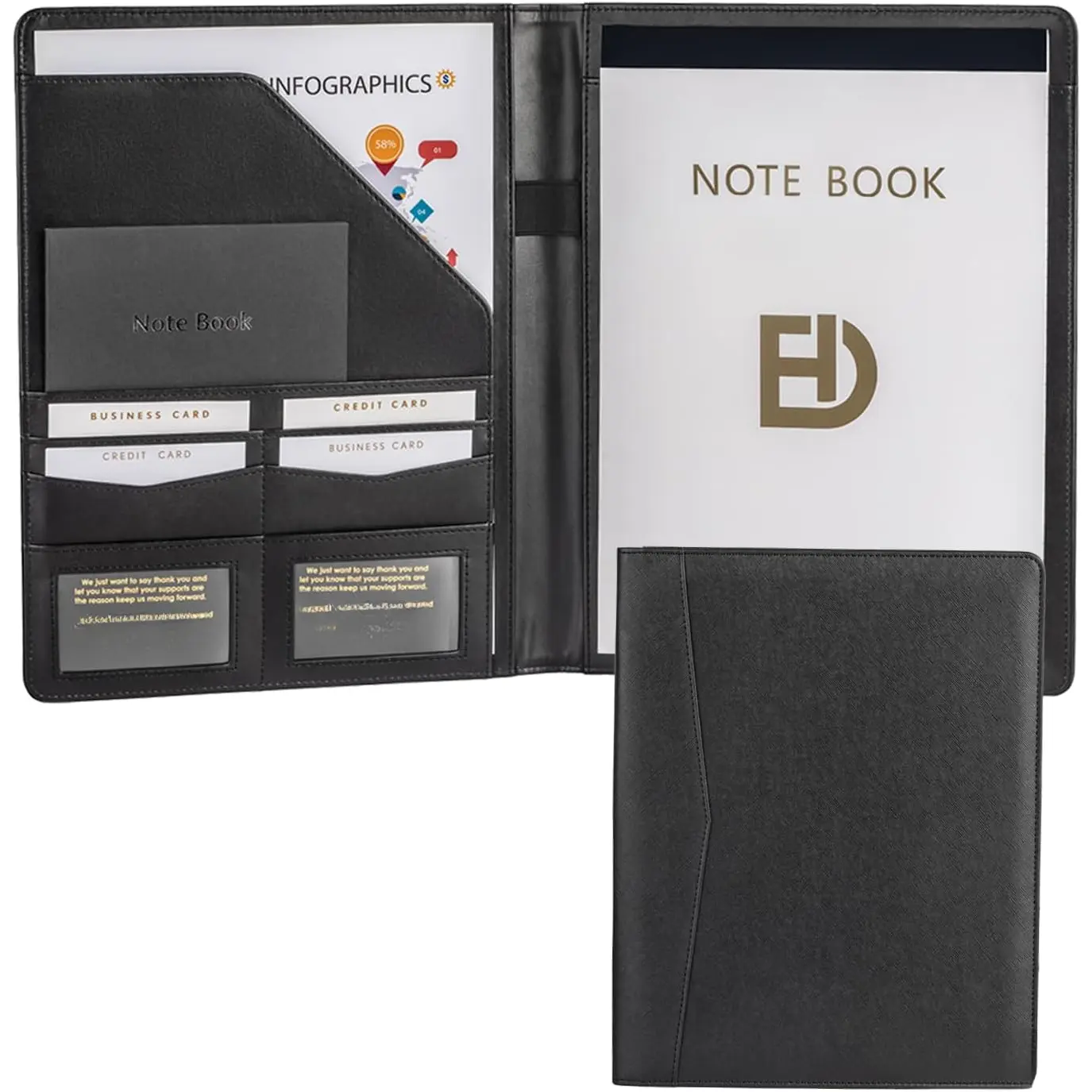 Padfolio Portfolio Leather Folder by  Professional Business PU Leather Notepad Holder for Resumes, Interview Writing Pad Folders, Legal Pad Portfolios with 20 Pages Notebook for Women/Men