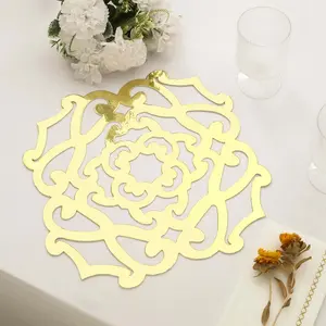 6-Pack Disposable Table Placemats in Metallic Gold Laser Cut Flower Design - 700GSM Cardboard Placemats for Glamorous Table Settings 13"