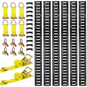 VEVOR E-Track Tie-Down Rail Kit, Summervibes,Summervibes, 6 Pack 5 ft E Track Rails, 26 Pcs Includes 2 Ratchet Straps & 6 O-Rings & 6 Tie-Offs with D-Ring & 12 End Caps, Fit for Garages Vans Trailers Motorcycles