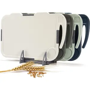 Glotoch cutting boards for kitchen set of 4 wheat straw chopping board dishwasher safe bpa free non slip 16x10 colored reversible cutting board with stand food icons grinder plate