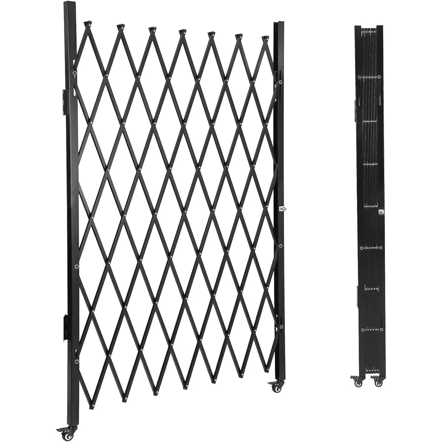 GARVEE Single Folding Security Door, 61 in H x 71 in W Portable Flexible Expandable Fence Gate, Steel Accordion Security Gate with 360°Rolling Wheel - Ideal for Courtyards, Garages, Gardens