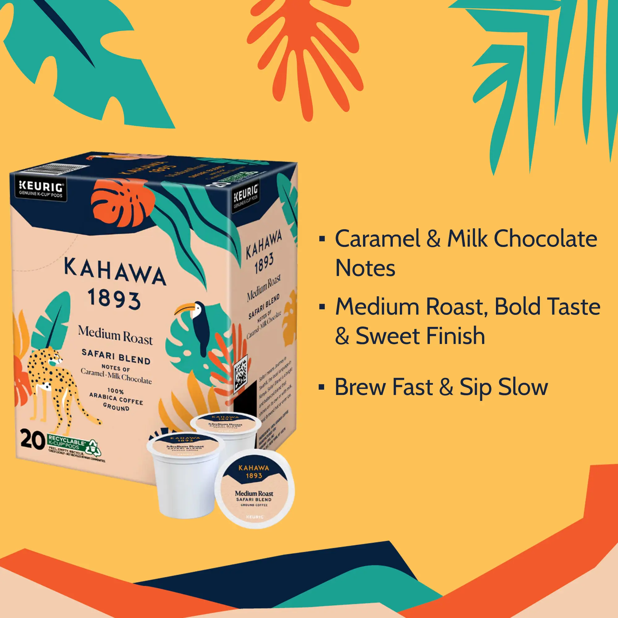 KAHO Kahawa 1893 Medium Roast Coffee K-Cup Pods Safari Blend - As Seen
