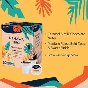 Kahawa 1893 Medium Roast Coffee K-Cup Pods Safari Blend - As Seen on Shark Tank, High Antioxidants, Naturally Sweet, Organically Grown & Cultivated, Keurig Compatible, Ethically & Sustainably Sourced