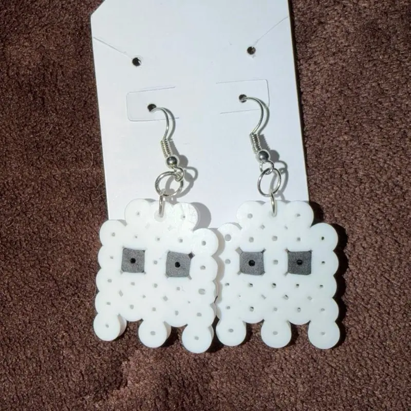 Perler Beaded Mini Ghost Earrings
