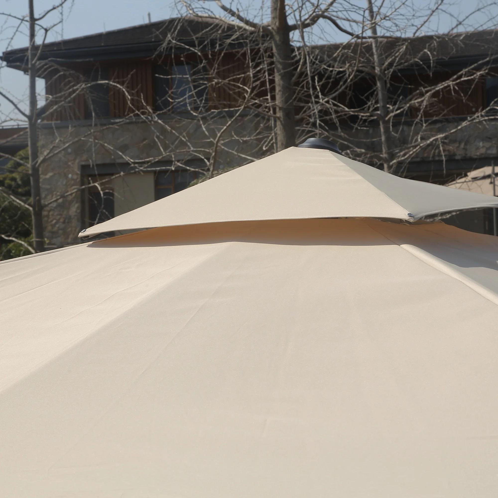 9*11 FtRectangle Cantilever Patio Umbrella with Center Pole Elegant Outdoor Furniture & Base Set