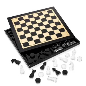 Luxe Chess & Checkers Game - Black/Gold, Perfect for Family Game Night