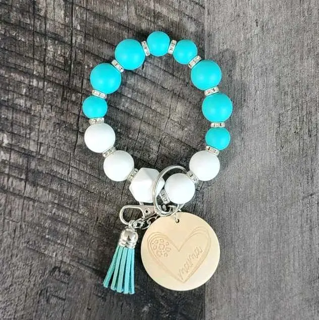 Teal and White MAMA keychain