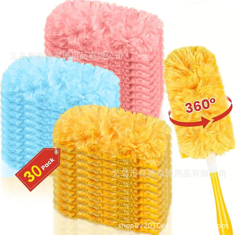 30-Pack Double-Sided 360° Duster Refill Heads with Optional Short or Long Handle, Disposable Fiber Dusting Refills for Household Cleaning