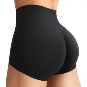 Women's Biker Shorts 2.5" No Front Seam Elysina High Waist Hidden Scrunch Workout Gym Yoga Running Shorts
