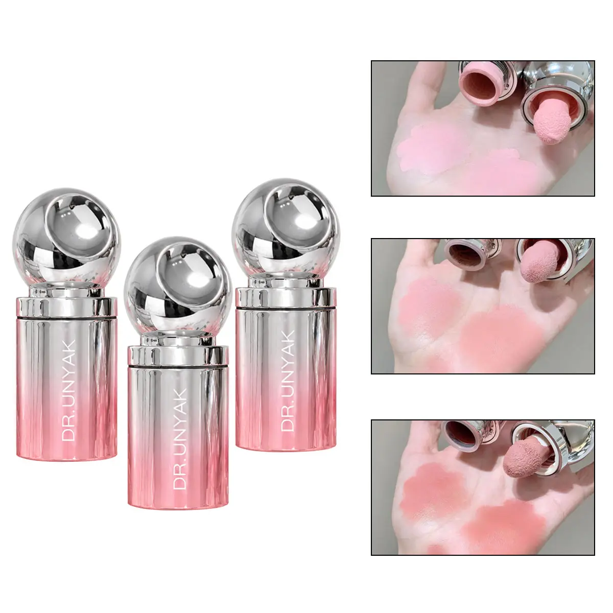 3-Pack Dewy Liquid Blush Set with Soft Sponge Applicator, Long Lasting Waterproof Cheek Tint, Lightweight Natural Glow Makeup