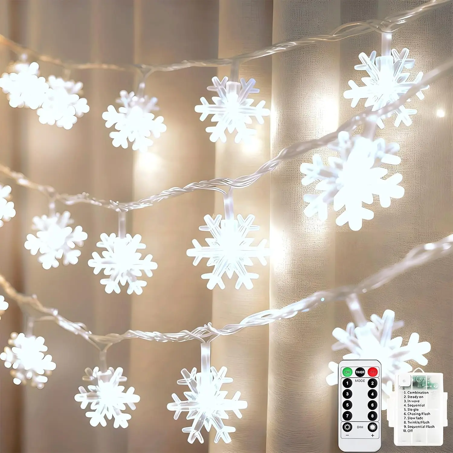 Snowflake Lights 20 ft 40 LED Battery Operated