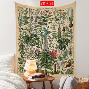 Vintage Floral Tapestry Banner, Long Vertical Wall Hanging for Bedroom Aesthetic, Cute Plant Decor, No Power Needed