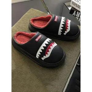 Men's Casual Shark Design Slippers, Soft Comfortable Home Slippers, Warm Slippers for Indoor & Outdoor Use for All Seasons Valentine's Day Gift for Men