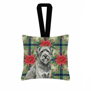 Carolines Treasures WDK8541PO3 3.5 x 3.5 in. Gray Briard Christmas Poinsettias Hanging Square Fabric Ornament