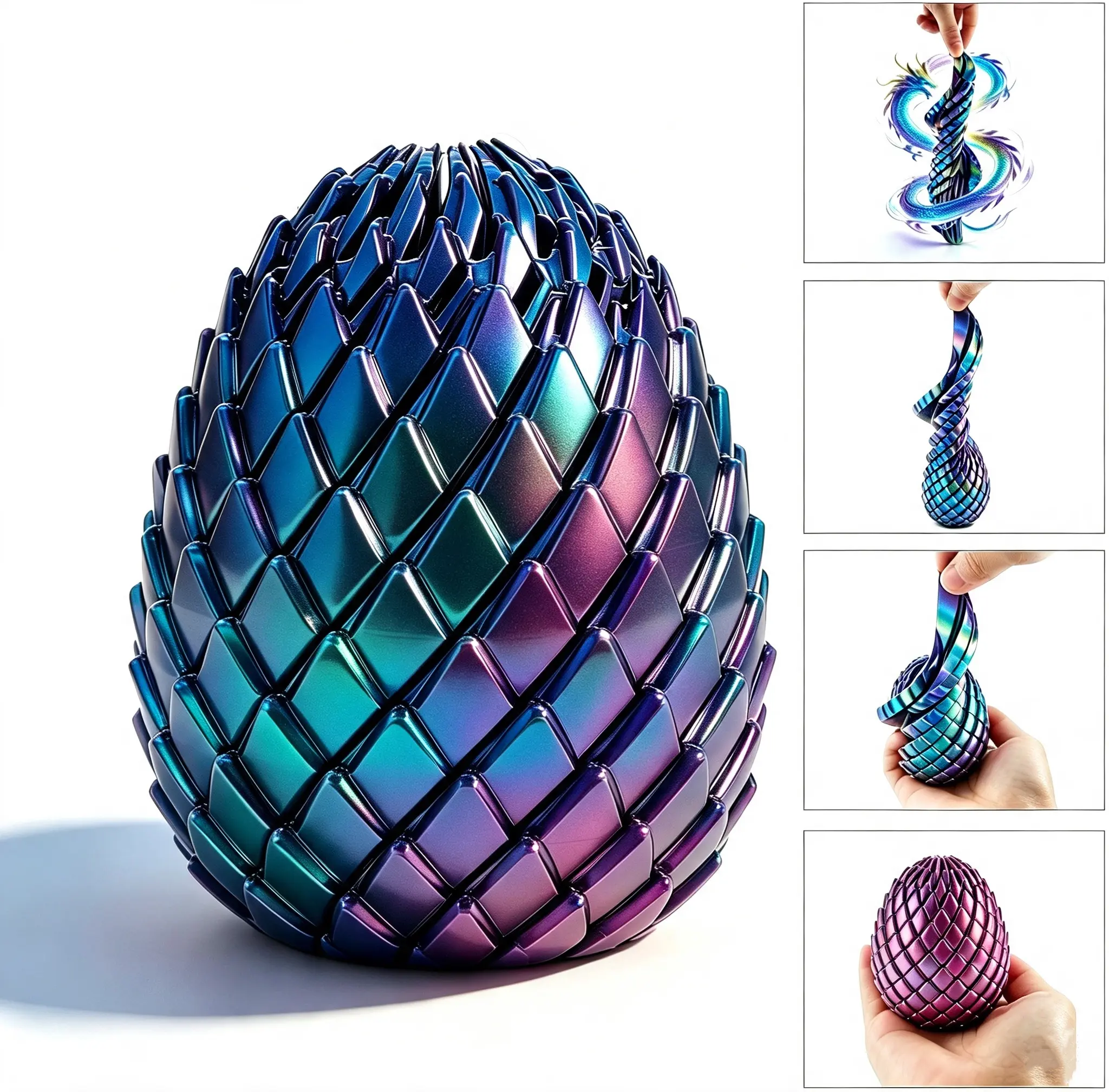 3D Printed Dragon Egg Fidget Toy - Unisex, Compact, Rotates Spiral Dragon Scales ASMR Sensory Stress Relief Desk Item, Portable Pocket Anxiety Relief Focus Tool, Easter Decor Basket Stuffer, Birthday Gift Ideas, Desk Toy