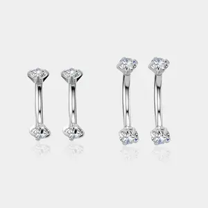 Oufer 2PCS Dainty CZ Internally Threaded Vertical Labret Piercing Eyebrow Rook Piercing Stud Set in 316L Stainless Steel Hypoallergenic Durable for Daily Wear
