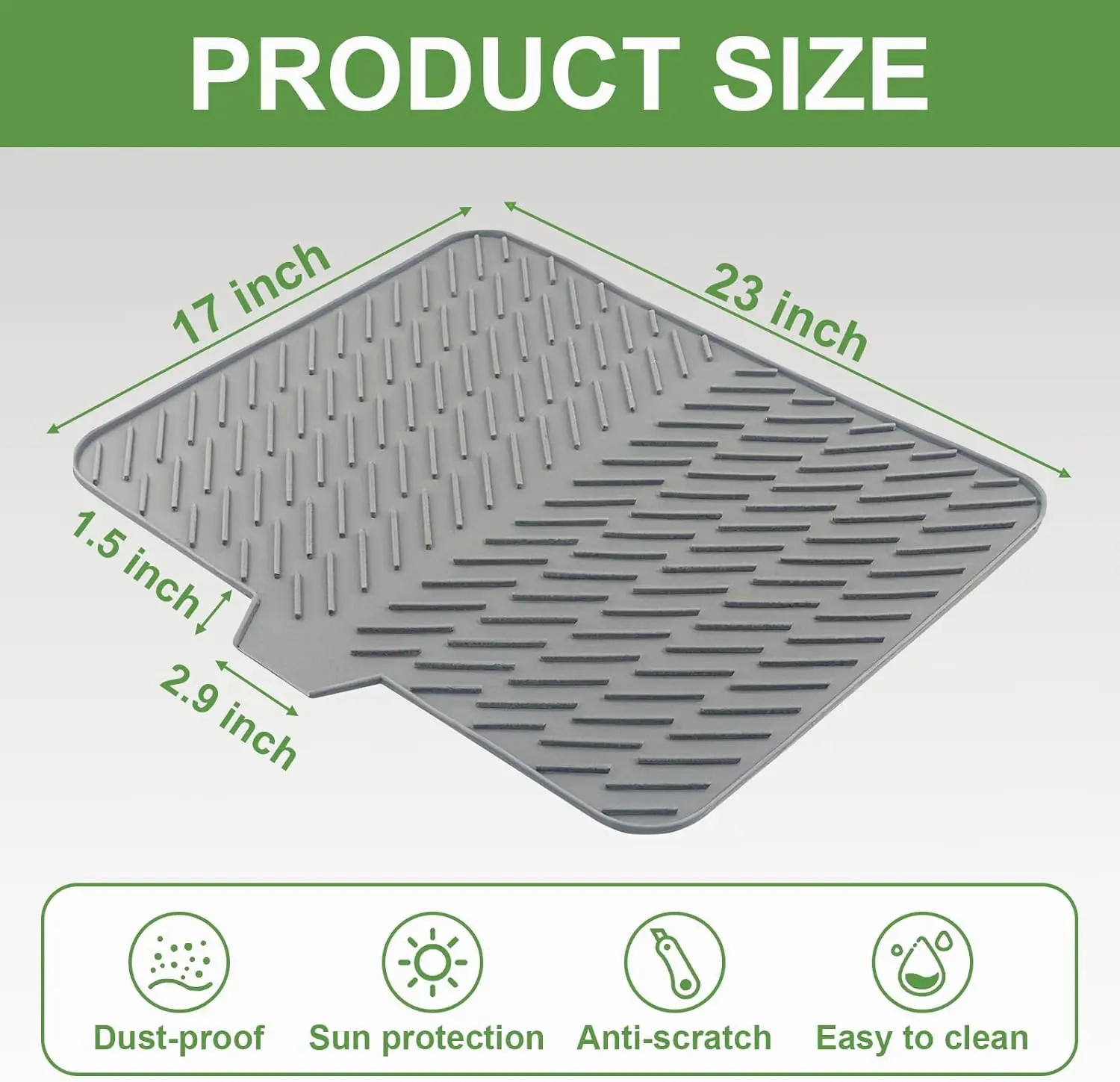 Silicone Drying Mat, 23"X17" With Built-in Drain Lip,Heat-Resistant,Eco-friendly,Hygienic Drying Pad,Leak-Proof and Non-Slip,Silicone Dish Drying Mat for Kitchen Counter or Sink