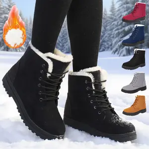 Women's Short Bootie Shoes Ankle Winter Warm Boots with Fuzzy Lining for Snowy Days Comfortable & Stylish