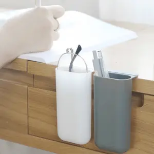 1pc Stick On Desktop Stationery Desk Organizer Brush Pot Plastic Pen Holder Pencil Box Office Makeup Storage Desk Organizer Tidy