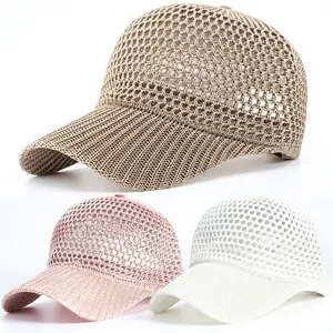 Women's Vintage Crochet Hollow Straw Baseball Hat - French Elegant Minimalist Sunshade Cap, Soft Foldable Travel Beach Wear, Casual Streetwear Outfit Accessory Gift