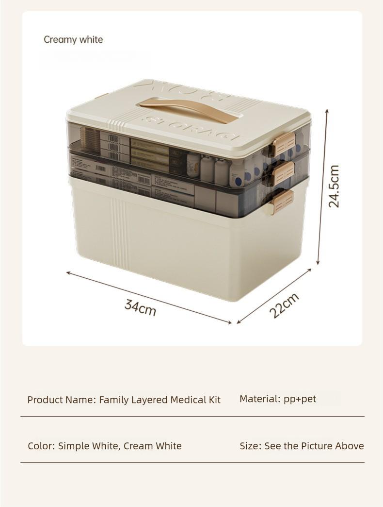 Large Capacity 3-Layer Emergency Medicine Storage Box with Handle - Portable First Aid Kit Organizer, Dust-proof & Light-proof Medical Case for Home, Family & Travel - Premium Odorless PP Material