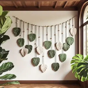 Macrame Feather Wall Hanging 1 Count Boho Style Leaf Design Tapestry for Home Living Room Bedroom Interior Gift Decor