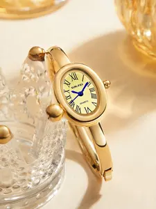 Minimalist Luxury Oval Bath Tub Watch, Elegant Small Dial with Roman Numeral Markers, Fashion Bracelet Wristwatch, High-End Aesthetic