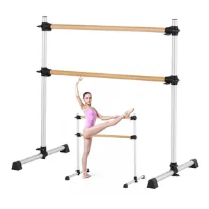 fathersdaygift VEVOR Ballet Barre, 4 Ft Double Beechwood Barre Bar for Home, Freestanding Portable Ballet Stretching Dance Bars, Height Adjustable Anti-Wobble Fitness Gym Equipment, for Pilates Balance Workout