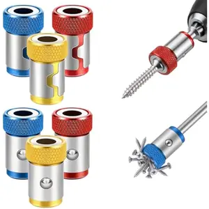 Upgraded Screwdriver Head Magnetic Ring, 1/4 Inch/6.35mm Universal Screw Magnetizer Ring, Metal Magnetic Screw Holder Toolfor Hex Screwdriver & Power Bits (6Pcs,Yellow+Red+Blue)