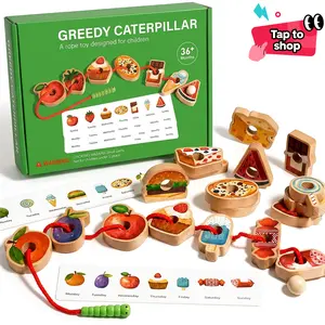 Wooden Greedy Caterpillars Rope and BeadGame, 1 Set Educational String Bead Toys,Children's Toys for Focus and Logical ThinkingTraining # interactive spelling game