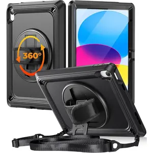 L-CLC002   iPad (A16) 11th/10th Generation Case 10.9 Inch 2025/2022 with Screen Protector | Military Grade | 360 Rotating Stand & Hand Shoulder Strap | Rugged Silicone Heavy Duty Drop Protection | Black