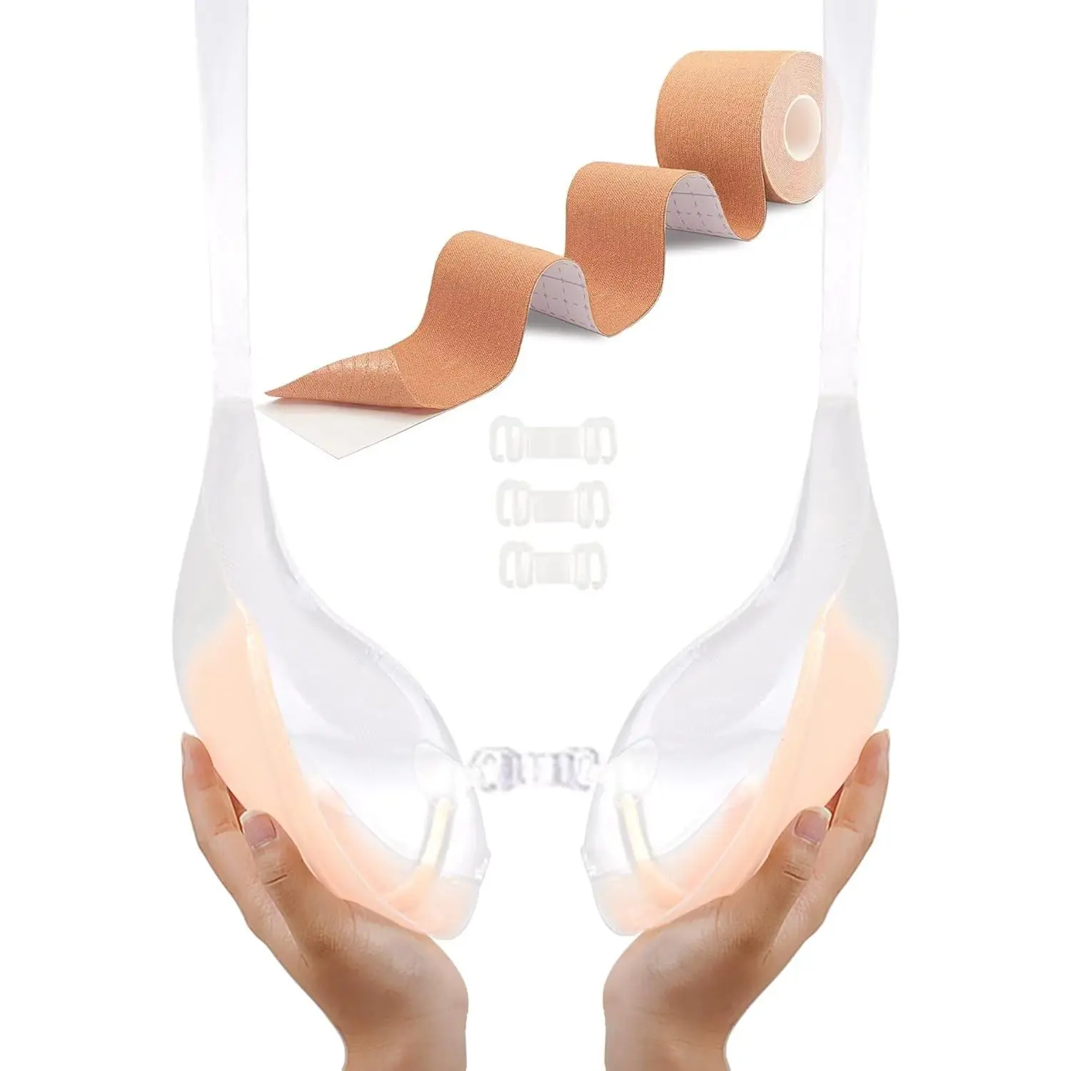 Sticky Bra Pushup Strapless Backless - 2 Tones Clear Invisible Adhesive Bra for Breast Lift up with Boob Lift Tape 2026