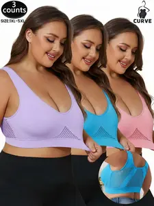 Plus Size Women's Wireless Sports Bra Set, Sporty Breathable Bras, Removable Pads, Breathable Back Design, Seamless Comfort Fabric,Ideal for Running & Fitness,All Seasons, Fitness Clothes, Workout Bras