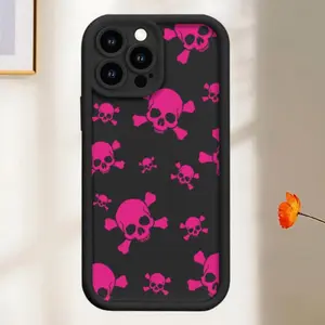 Pink skull design Pattern Case for iPhone 16 15 14 Pro Max 13 12 11 XR XS Plus Shockproof Non Slip Military-Grade Protection Silicone Cover