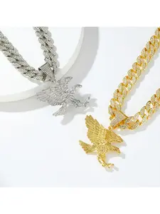Men's Bold Eagle Wings Full-Diamond 3D Pendant Necklace Vintage Trendy Versatile European American Accessories