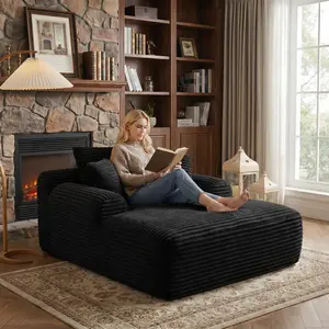 Boneless Couch Bed Chaise Oversized Lounge Series Plush Corduroy 1200LBS Load Bearing ，With Cup holder ，With Storage bag，No Assembly Required 24 Months Warranty，Upholstered Fluffy cloud sofa bed with Throw Pillows,Indoor Sleeper Chair