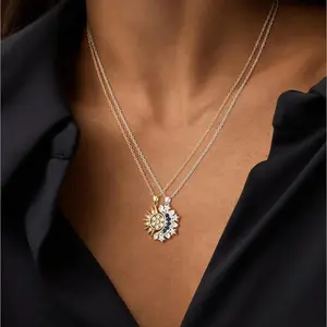Women's Sun Moon Magnetic Couple Pendant Necklace, Nickel-Free Copper, Lightweight Elegant Chain Jewelry Necklaces, Ideal Gift for Couples
